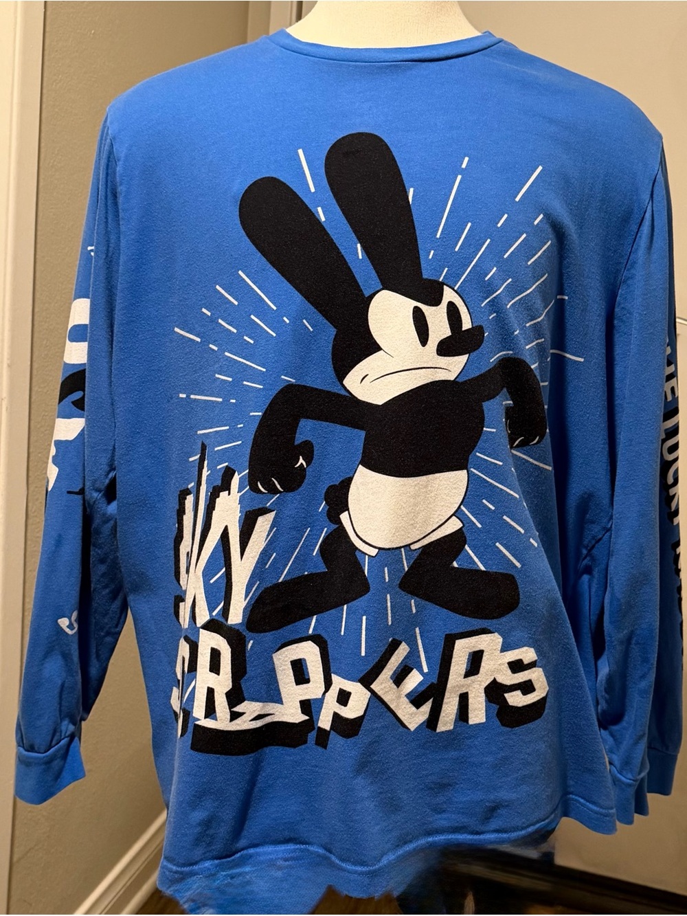 Disney Blue Long-Sleeve Graphic Tee with Black & White Cartoon